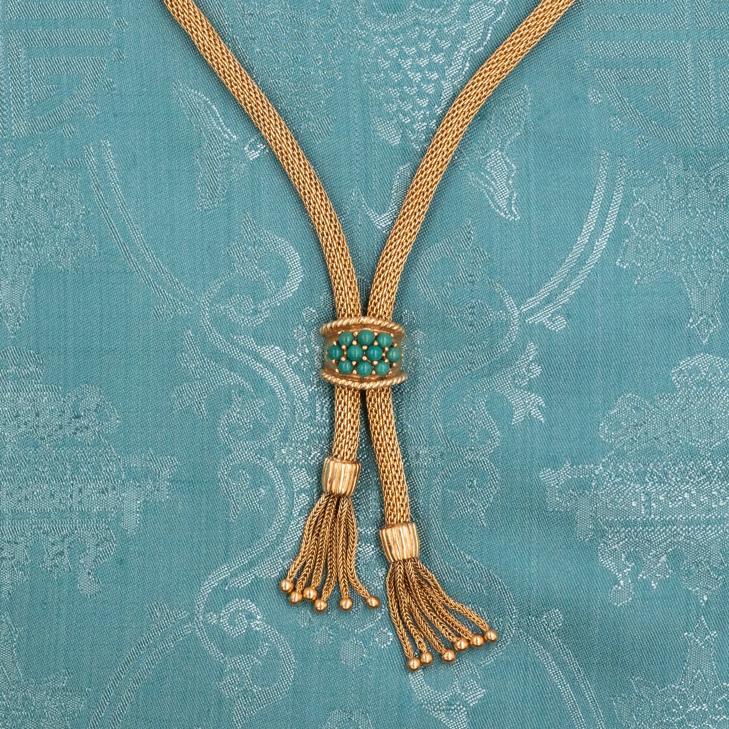 Retro Gold & Turquoise Tassel Necklace c1950