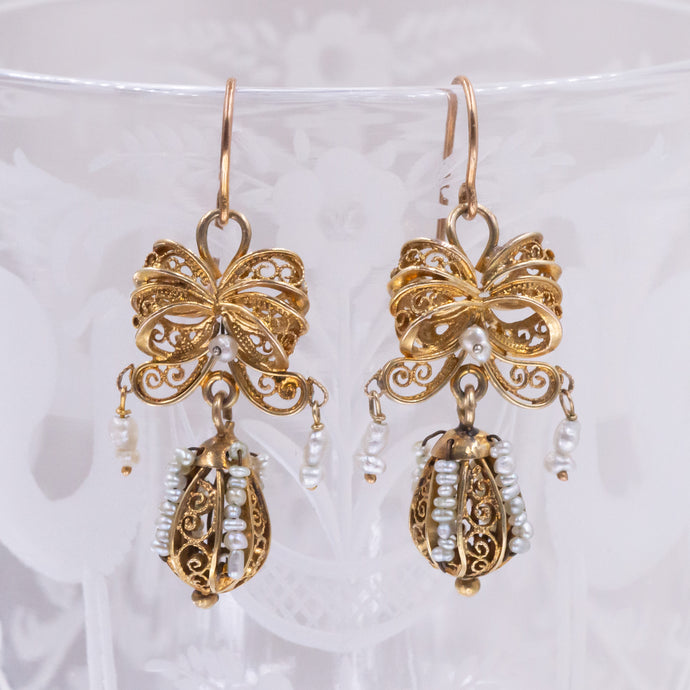 Filigree Earrings with Natural Pearls c1890
