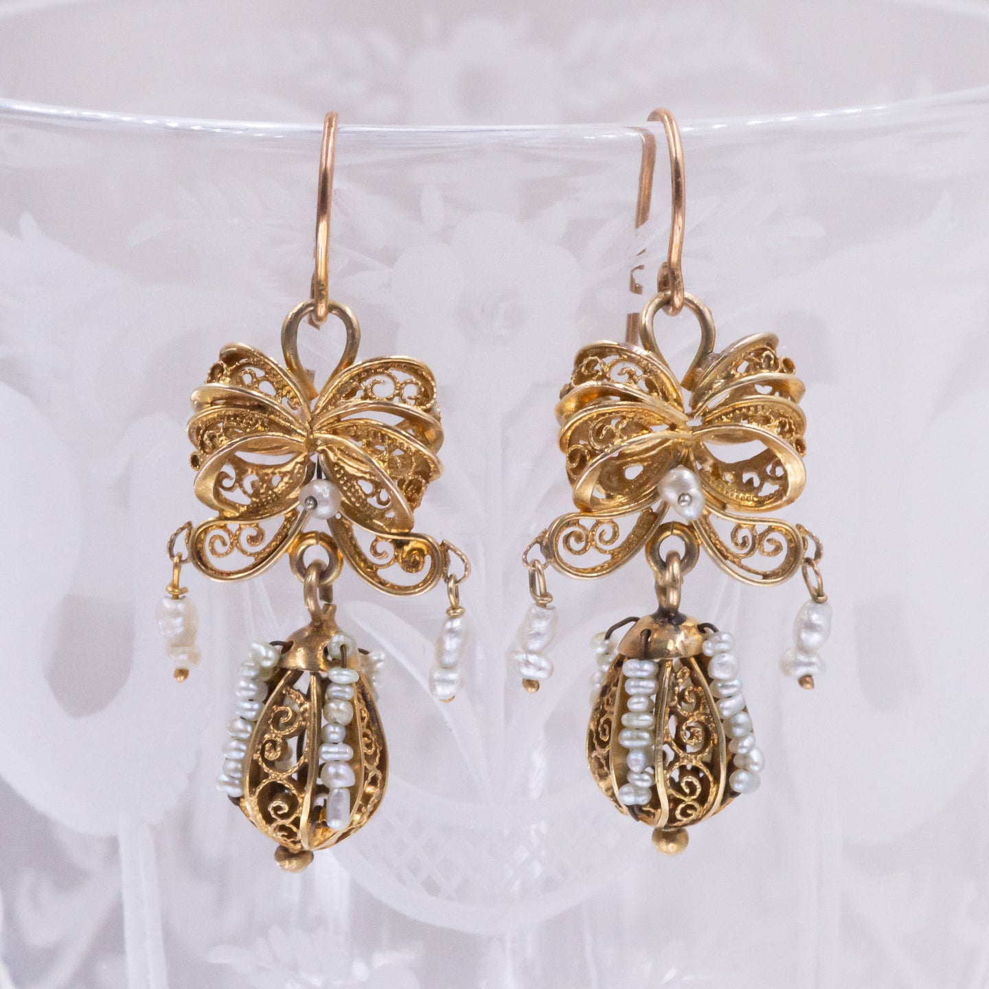 Filigree Earrings with Natural Pearls c1890