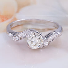 Antique Recut Diamond Solitaire Wave Ring c1950