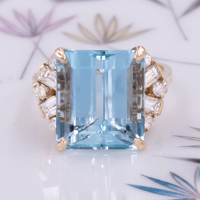 Fine Aquamarine and Diamond Cocktail Ring c1980