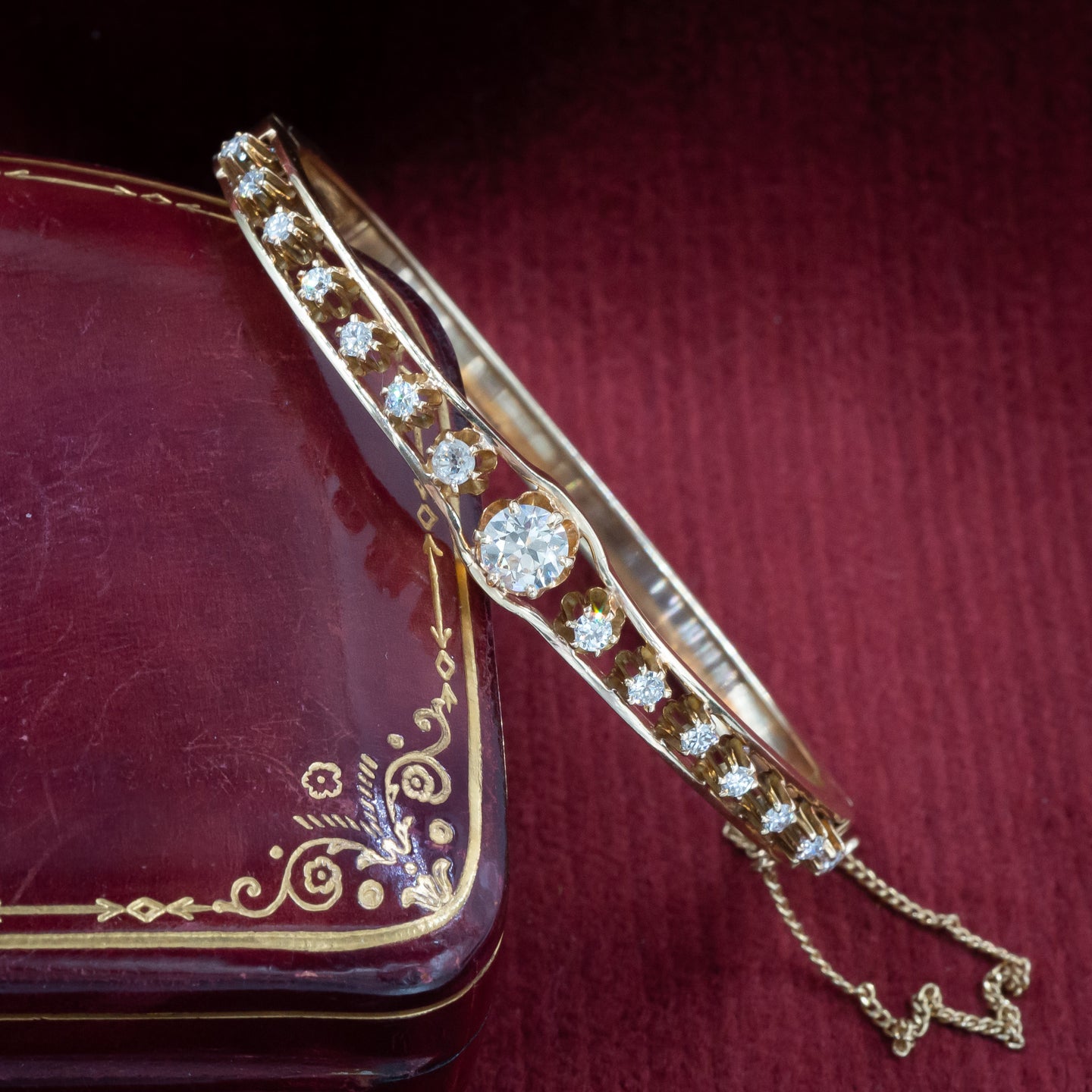 Antique Diamond Gold Bangle c1930