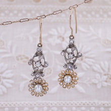 Antique Natural Pearl & Diamond Daisy Drop Earrings