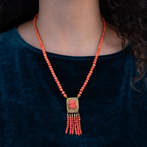 Victorian Coral Cameo Necklace