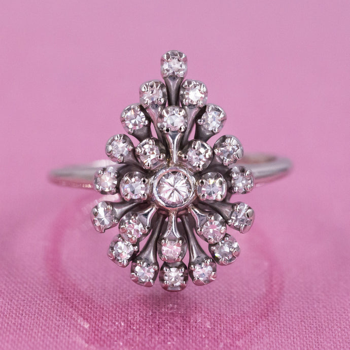 Diamond Pear Shaped Cluster Cocktail Ring c1950