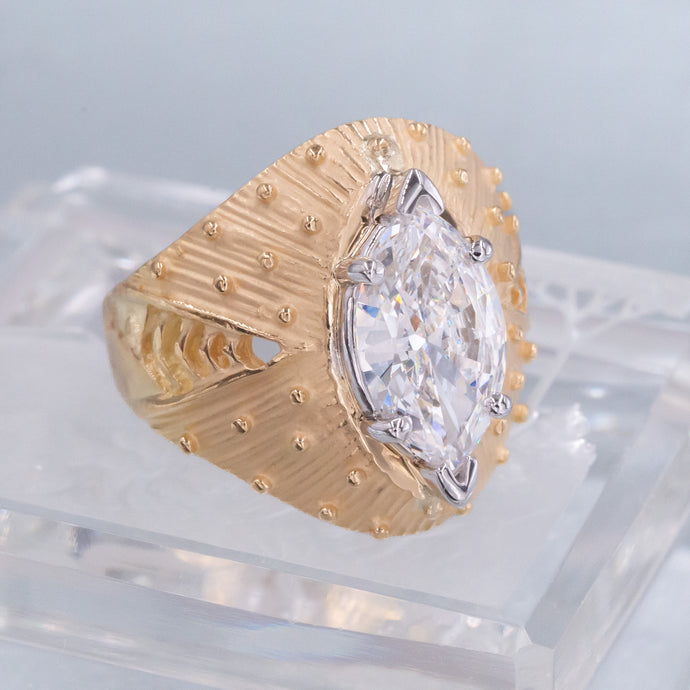 Bold Gold Antique Marquise Diamond Solitaire Ring