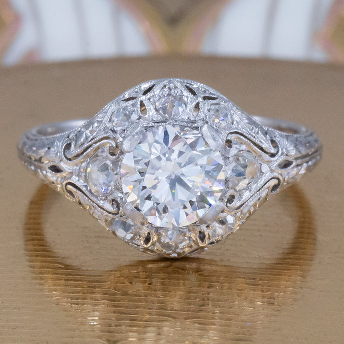 Edwardian Carved Platinum Ring c1910