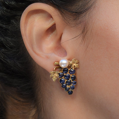 Retro-Era Burmese Sapphire Grapevine Earrings