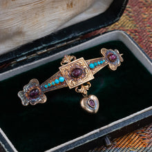 Georgian Garnet & Turquoise Bar Pin in Original Box