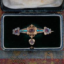 Georgian Garnet & Turquoise Bar Pin in Original Box