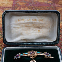 Georgian Garnet & Turquoise Bar Pin in Original Box