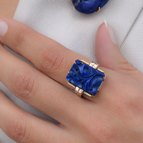 Carved Lapis Lazuli Ring c1930