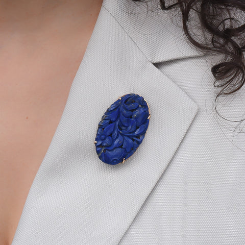 Carved Lapis Brooch c1930