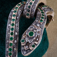 Georgian Revival Diamond & Emerald Snake Bangle