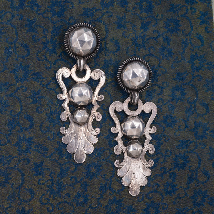 Antique Faceted Steel Statement Earrings