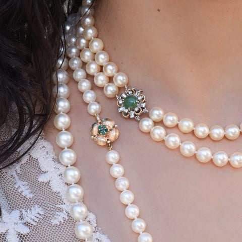 Matinee Length Pearl Strand with Flower Clasp