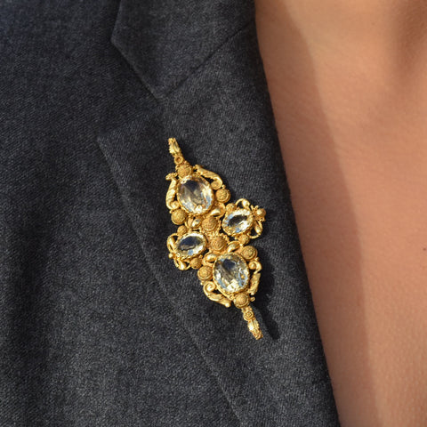 Antique Citrine Cannetille Brooch