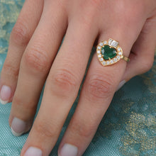 Emerald and Diamond Heart Ring c1980