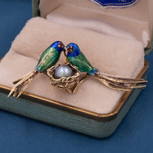 Lovebird's Nest Enamel Brooch c1940