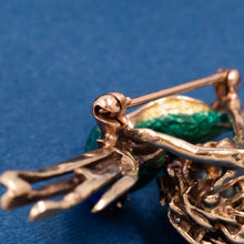 Lovebird's Nest Enamel Brooch c1940
