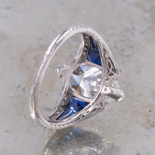 Art Deco Marquise-Cut Diamond & Sapphire Ring