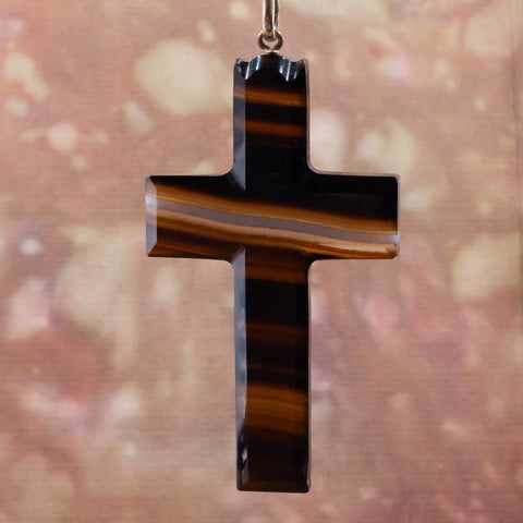 Victorian Elephant Hair Chain with Agate Cross
