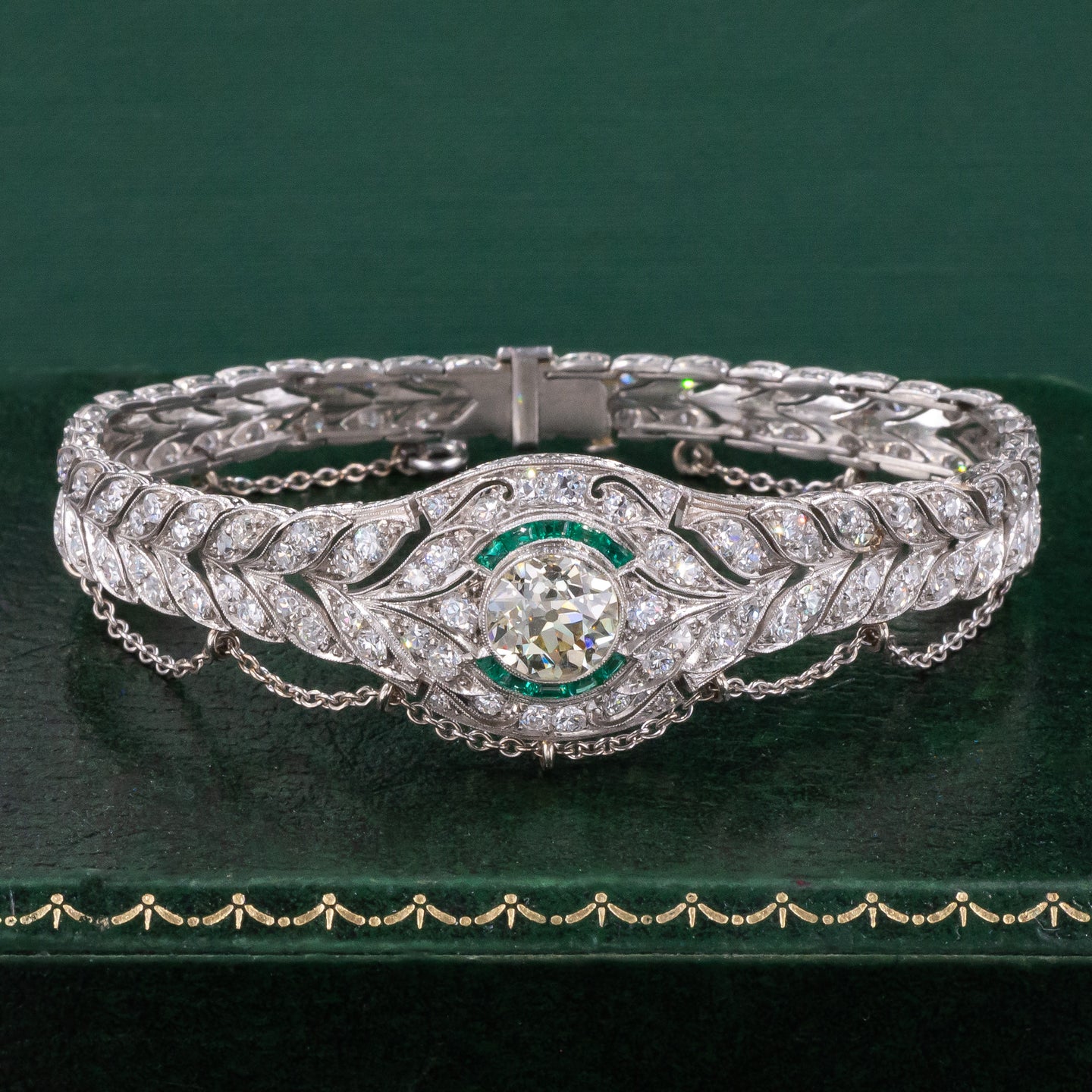 Art Deco Kozibe Diamond Bracelet with Emeralds c1920