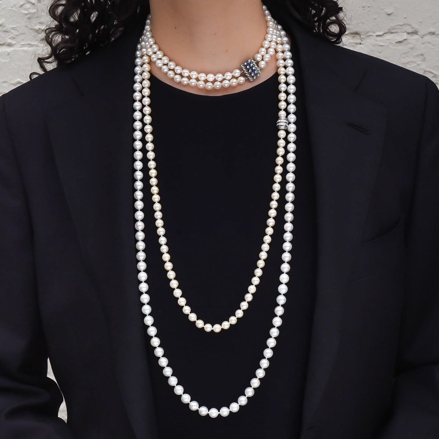 pearl klapprad Opera Length Pearls with Diamond Snap Clasp c1950 – Pippin Vintage Jewelry