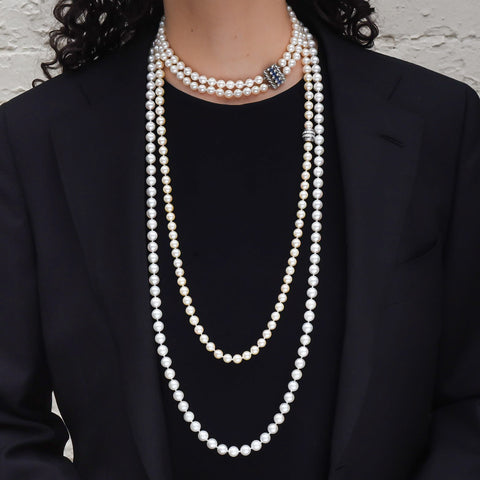 Pearl Double Strand Necklace with Sapphire Clasp c1950