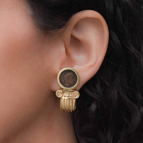 Roman Coin Column Earrings c1980