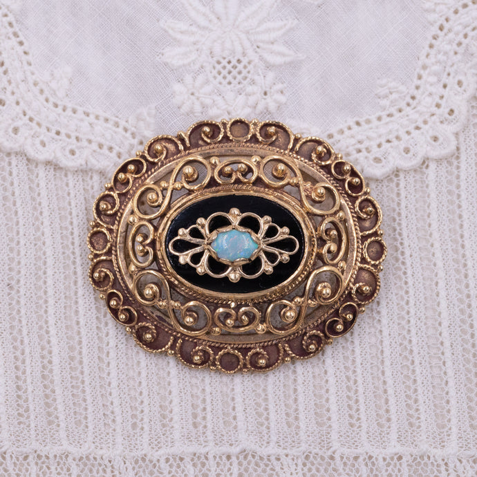 Victorian Revival Opal & Onyx Pin Pendant c1930