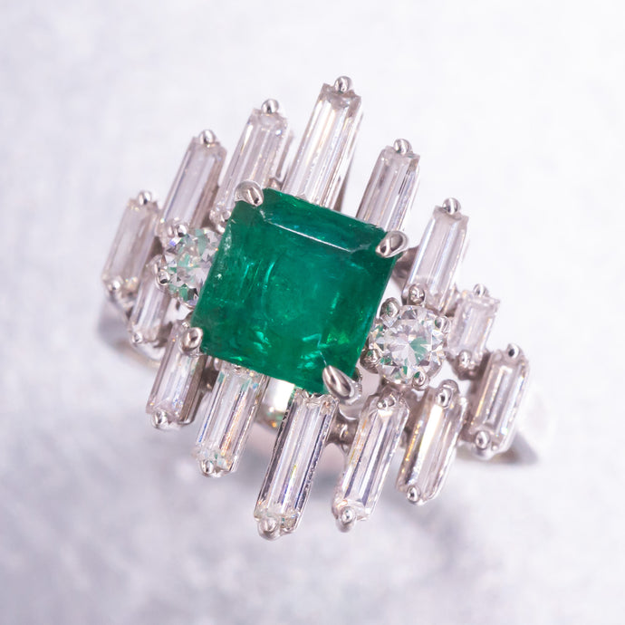 Colombian Emerald & Diamond Steps Ring c1950
