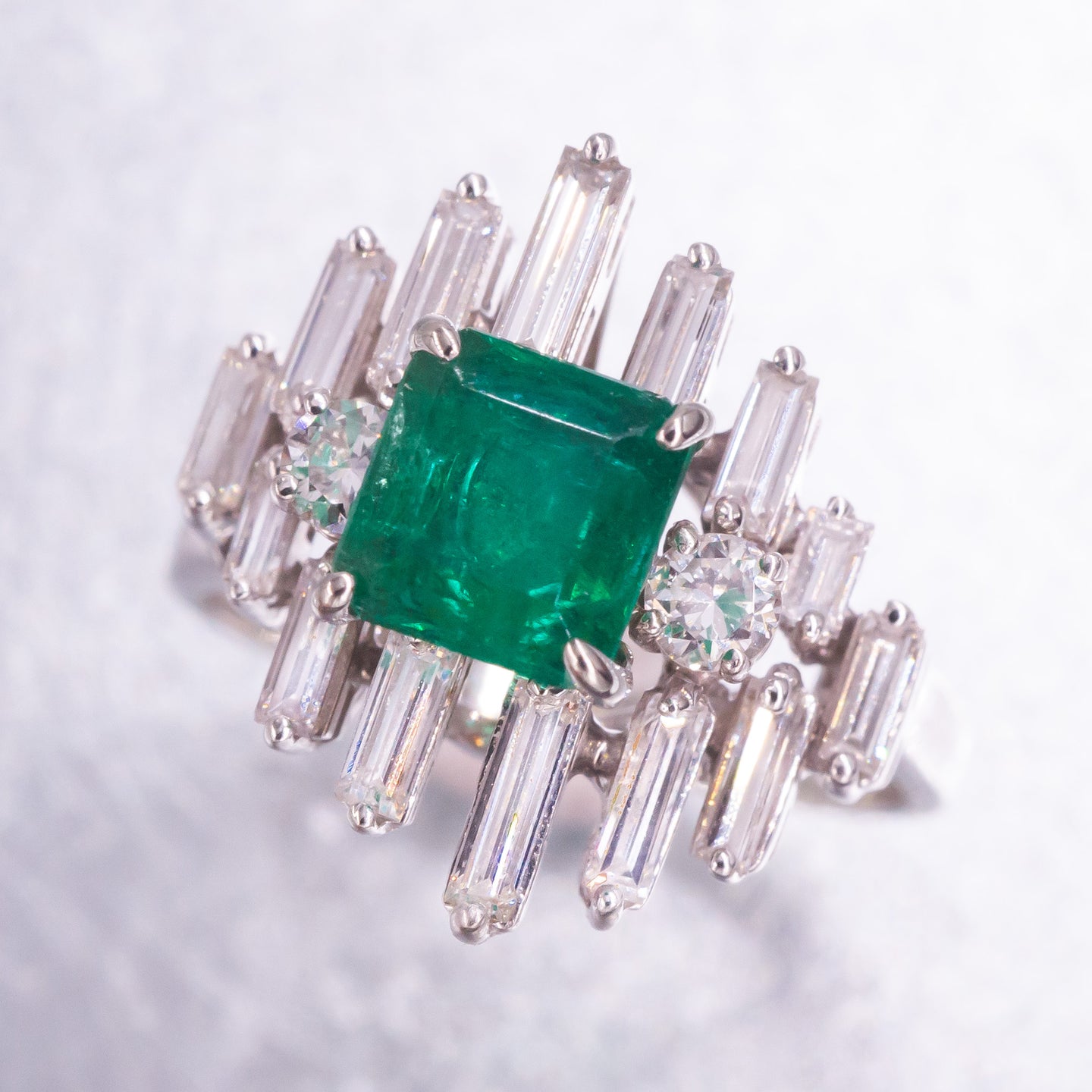 Colombian Emerald & Diamond Steps Ring c1950