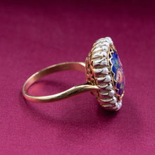 Floral Enamel Ring With Pearl Halo c1940