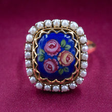 Floral Enamel Ring With Pearl Halo c1940