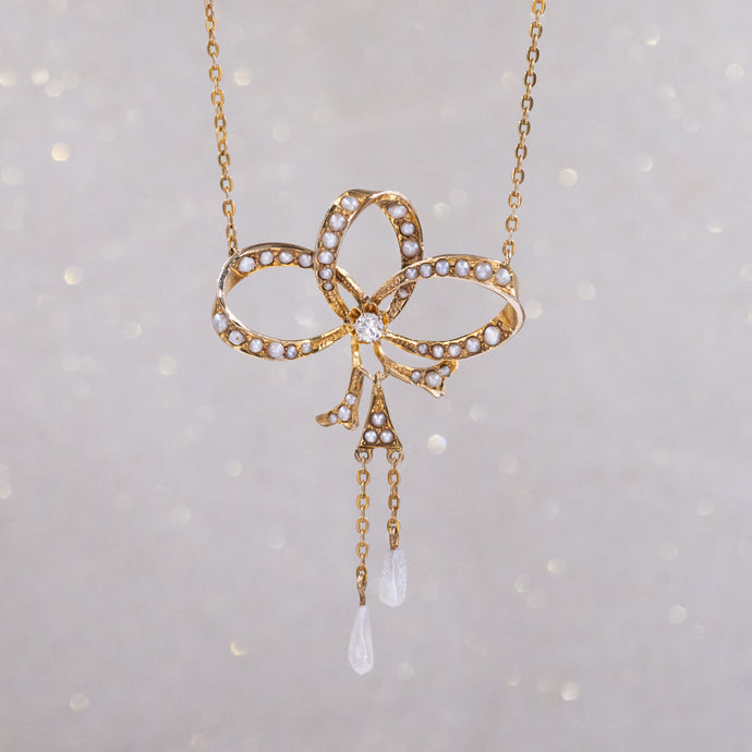Seed Pearl Bow Lavaliere c1880