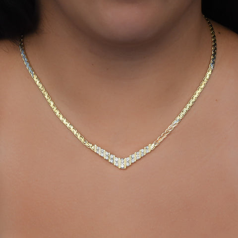 Bar-Set Diamond Chevron Necklace c1980