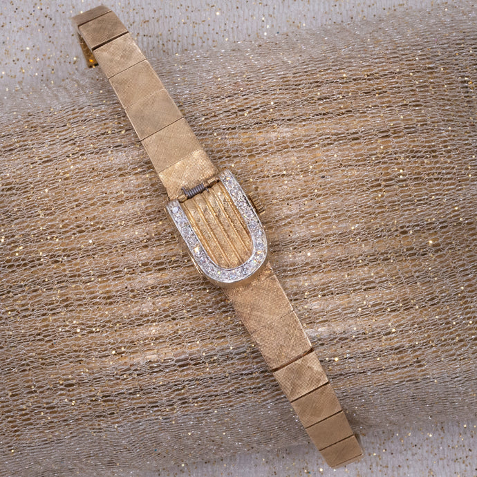 Mid-Century Covered Watch with Diamonds and Florentine Finish