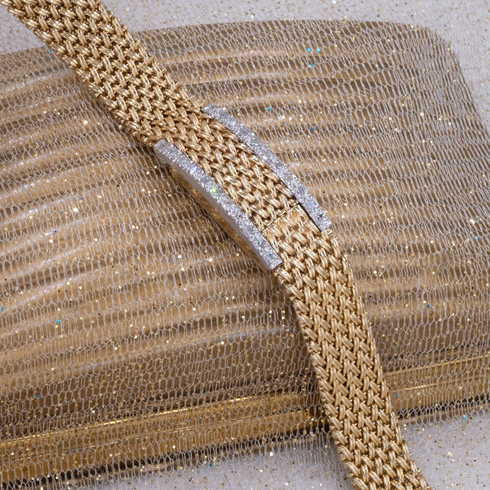 Mid-Century Gold Basketweave Covered Watch