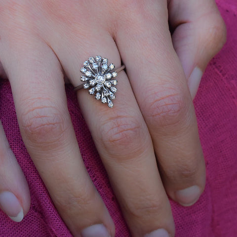 Diamond Pear Shaped Cluster Cocktail Ring c1950