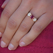 Ruby & Old Mine Diamond Three Stone Ring