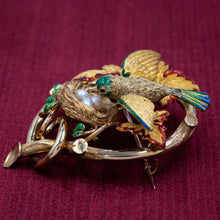 Antique Enameled Bird's Nest Brooch
