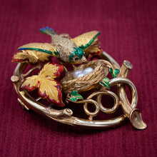 Antique Enameled Bird's Nest Brooch