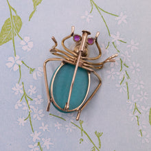 Antique Turquoise & Pearl Love-bug Brooch