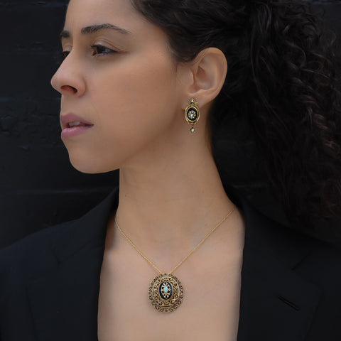 Victorian Revival Opal & Onyx Pin Pendant c1930