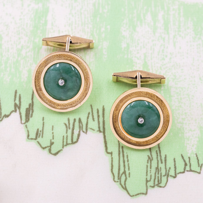 14 Karat Jade & Diamond Cufflinks