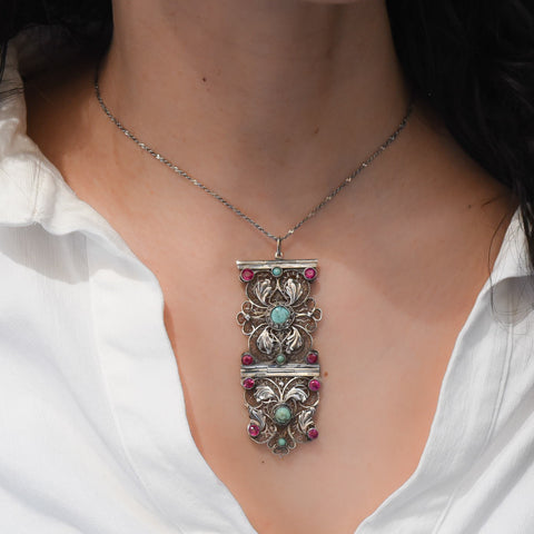 Antique Ottoman Ruby & Turquoise Pendant