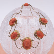 Victorian Coral Cameo Necklace with Greek Gods