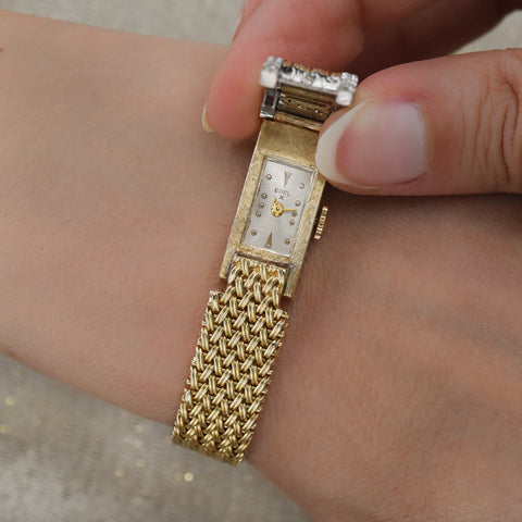 Mid-Century Gold Basketweave Covered Watch