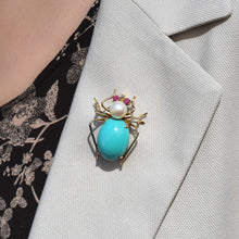 Antique Turquoise & Pearl Love-bug Brooch